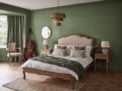 Cama tapizada de lino natural Love Story_£1295