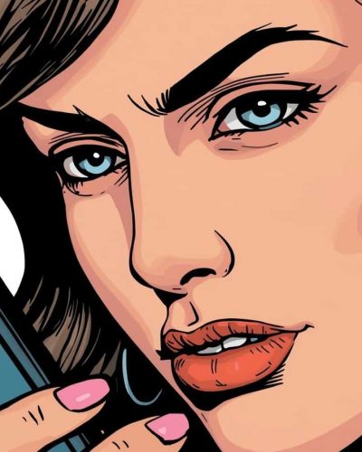 Dibujo tipo comic mujer mirando el movil
